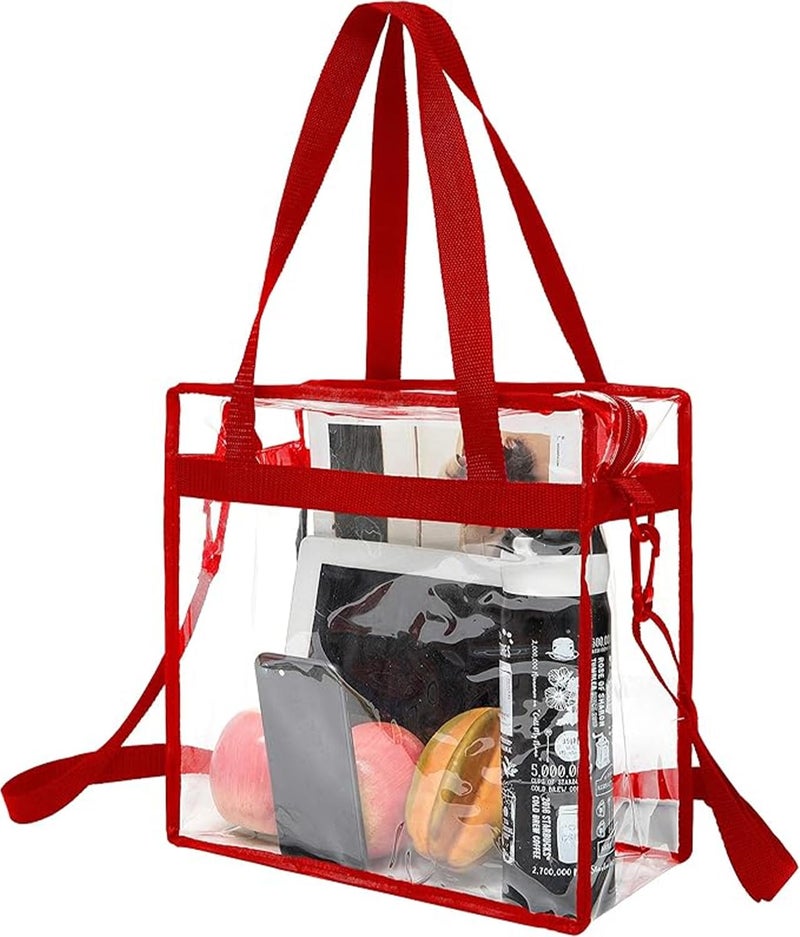 BAGAIL Clear Bags 12x6x12 Stadium Approved Clear Tote Bag with Zipper Closure Crossbody Shoulder Bag with Adjustable Strap(Red) - Image 1